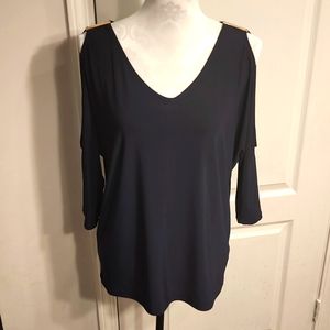 NWOT Simply Styled by Sears Shoulder Cut Out Blouse with Gold Toned Accent Bars